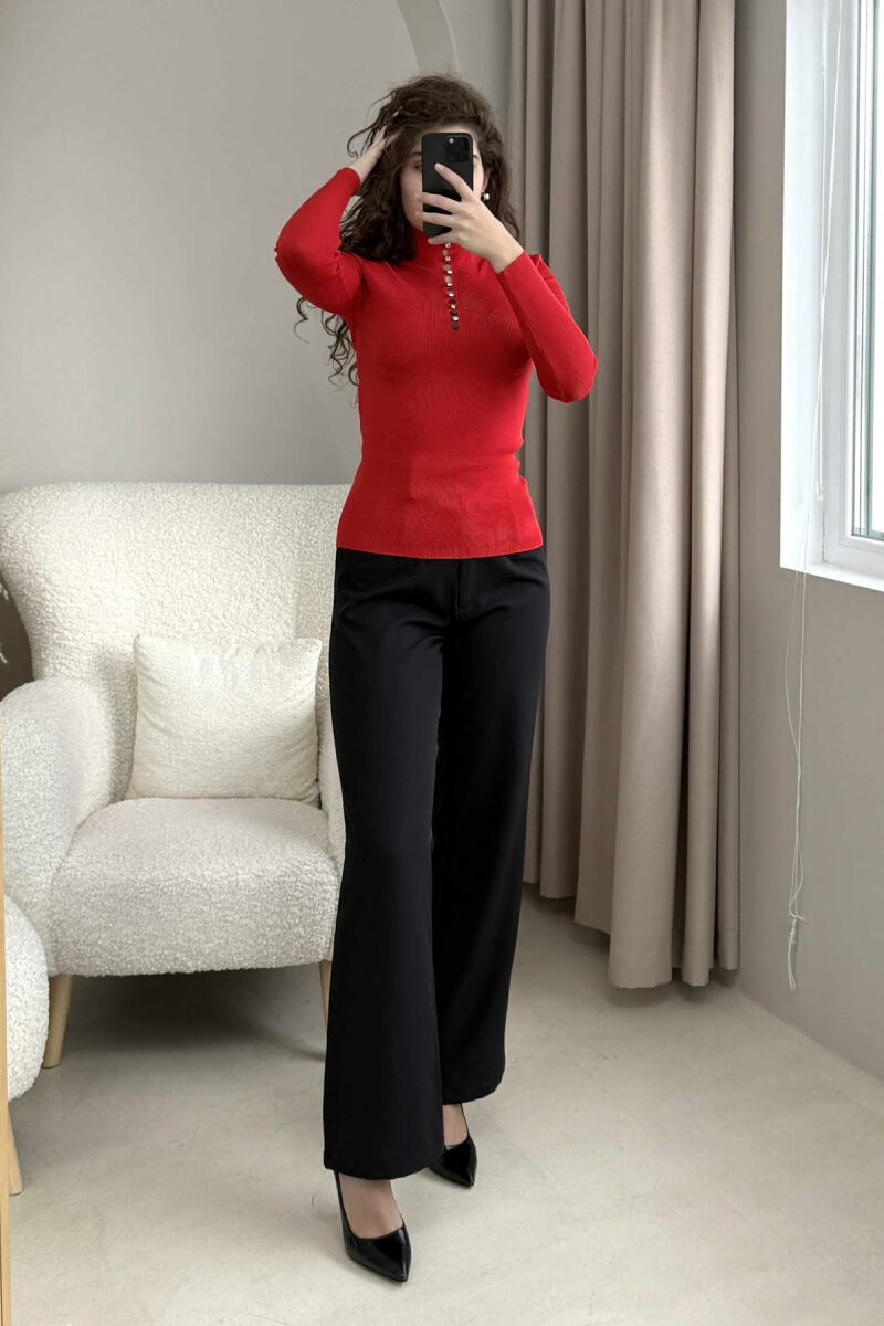 HIGH NECK STONES DETAIL WOMEN SWEATER RED/E KUQE - 1