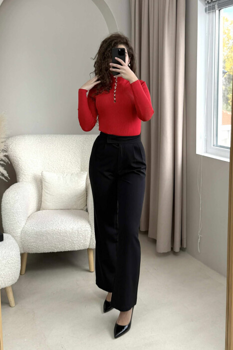 HIGH NECK STONES DETAIL WOMEN SWEATER RED/E KUQE - 2