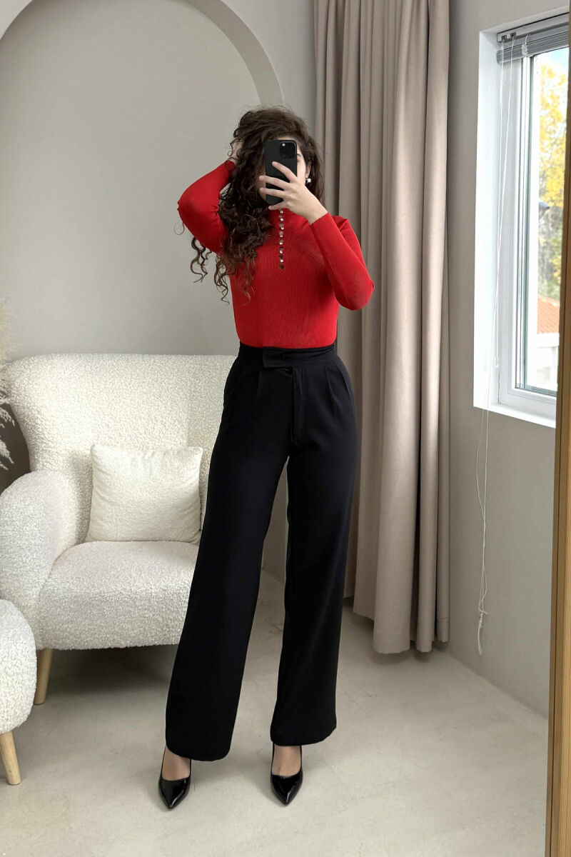 HIGH NECK STONES DETAIL WOMEN SWEATER RED/E KUQE - 3