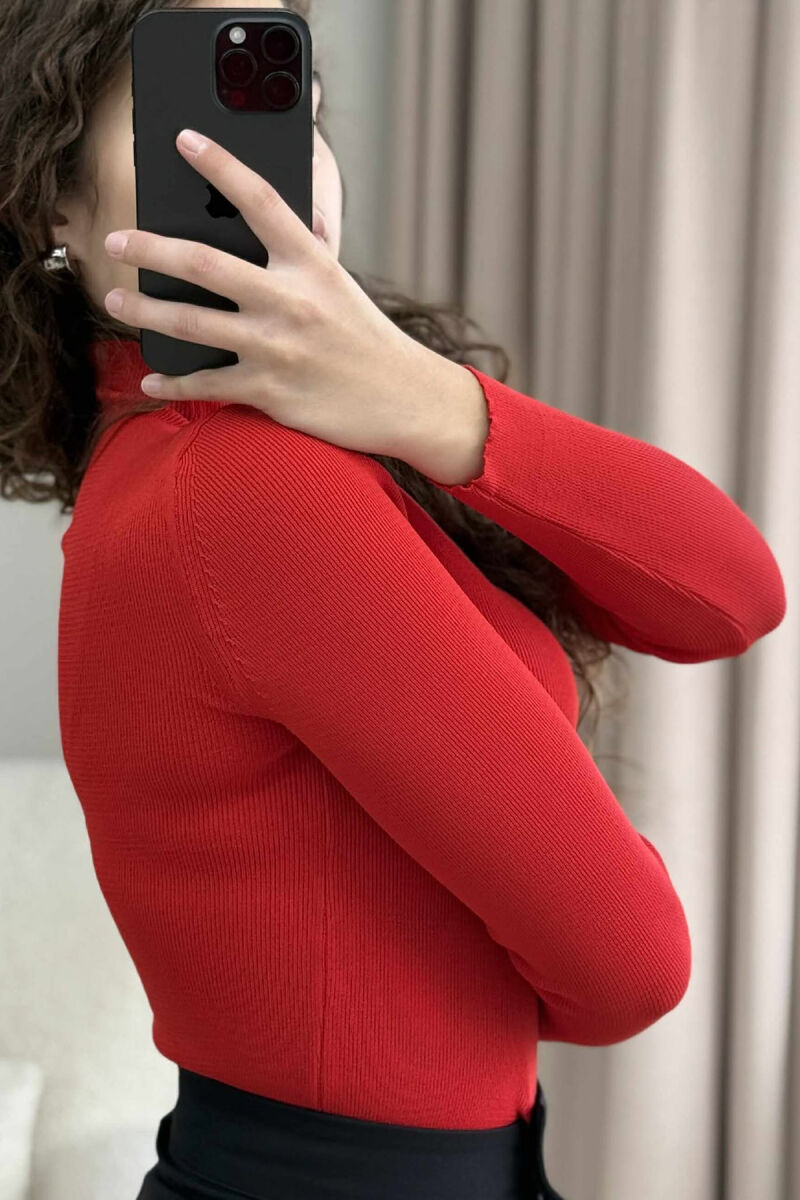 HIGH NECK STONES DETAIL WOMEN SWEATER RED/E KUQE - 5