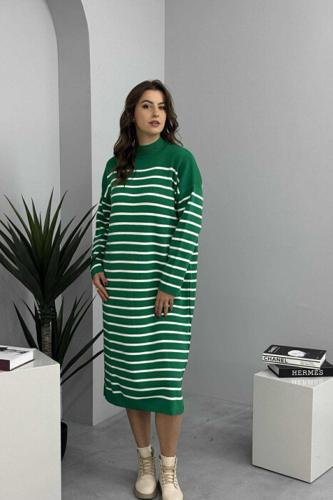 FUSTAN I GJATË ME VIJA DHE JAKË GOLF PËR FEMRA NË NGJYRË JESHILE - 