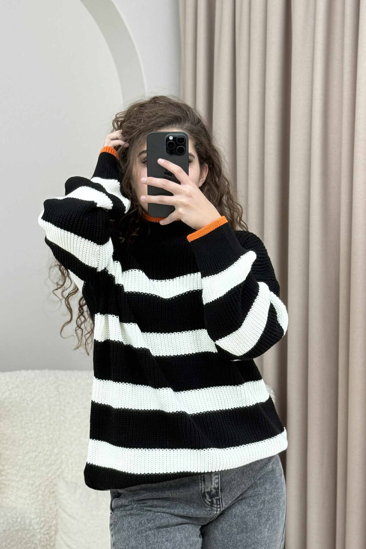 Chic Striped High Neck Sweater