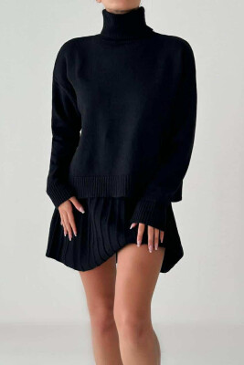 HIGH NECK SWEATER+SHORT SKIRT KNIT WOMAN SET BLACK/ E ZEZE 