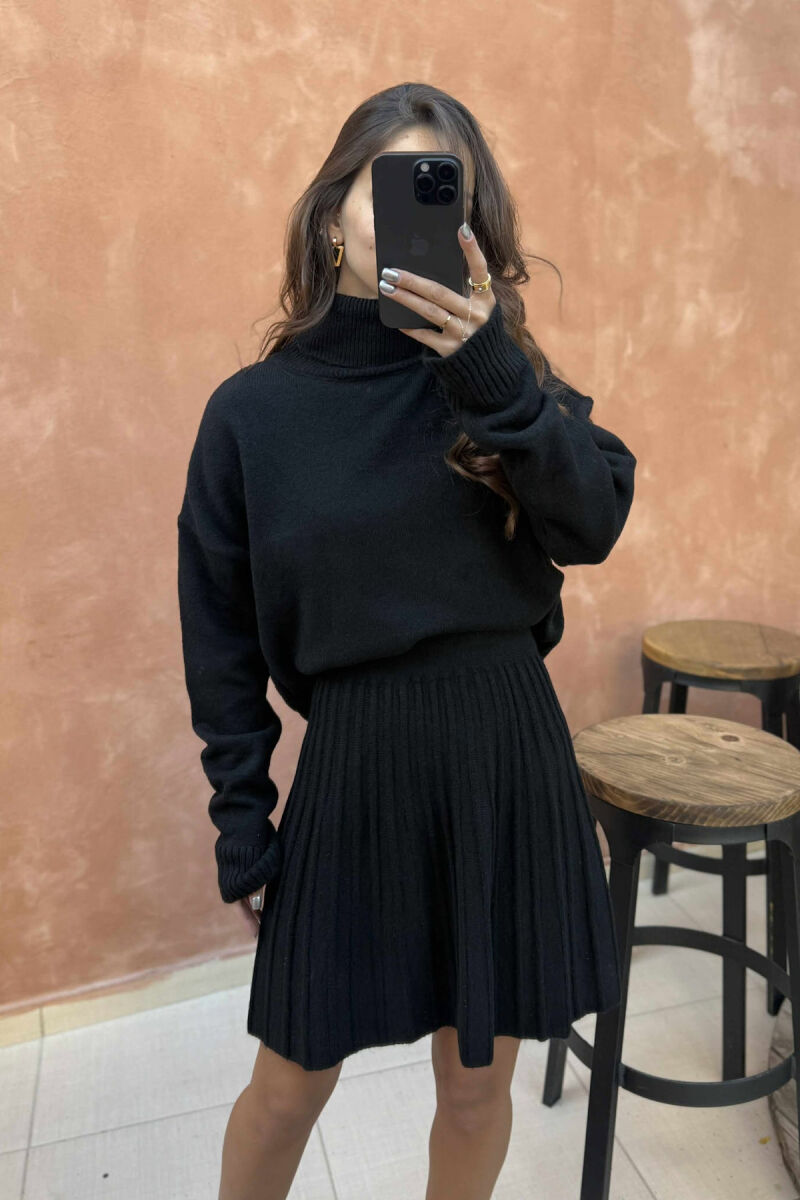 HIGH NECK SWEATER+SHORT SKIRT KNIT WOMAN SET BLACK/ E ZEZE - 3