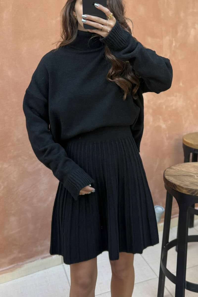 HIGH NECK SWEATER+SHORT SKIRT KNIT WOMAN SET BLACK/ E ZEZE - 4
