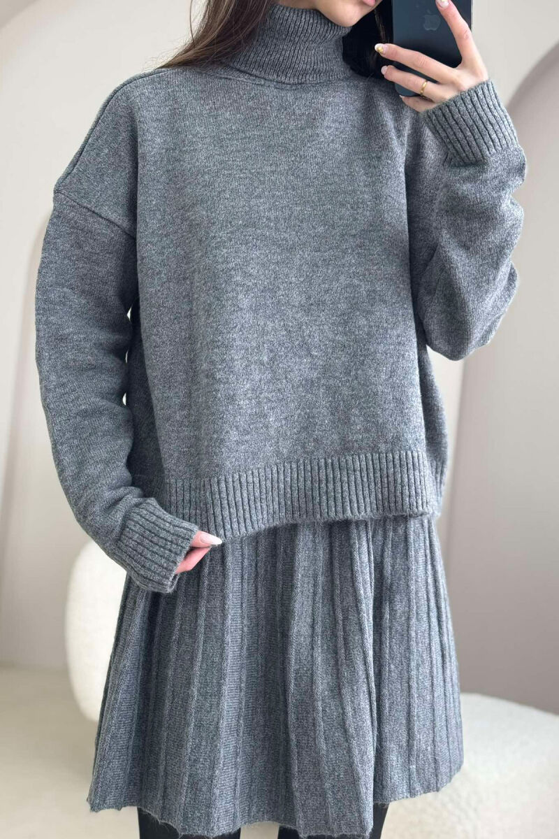 HIGH NECK SWEATER+SHORT SKIRT KNIT WOMAN SET GREY/GRI - 3