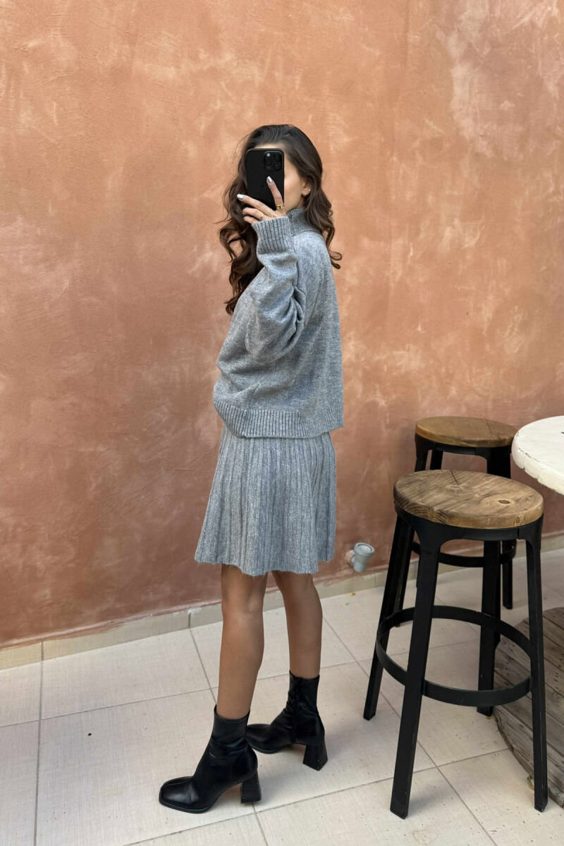 HIGH NECK SWEATER+SHORT SKIRT KNIT WOMAN SET LIGHT GREY/GZ - 2