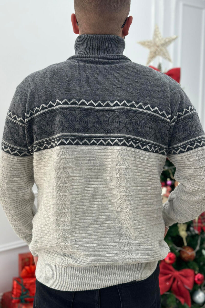 HIGH NECK TWO COLOR MAN SWEATER ANTIQUEWHITE/ANTIKE - 3