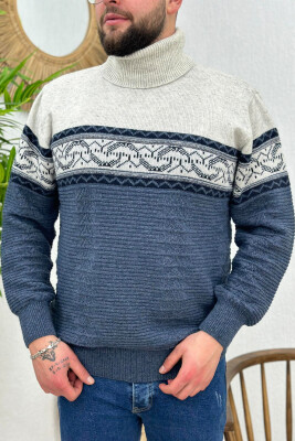 HIGH NECK TWO COLOR MAN SWEATER BLUE/BLU 