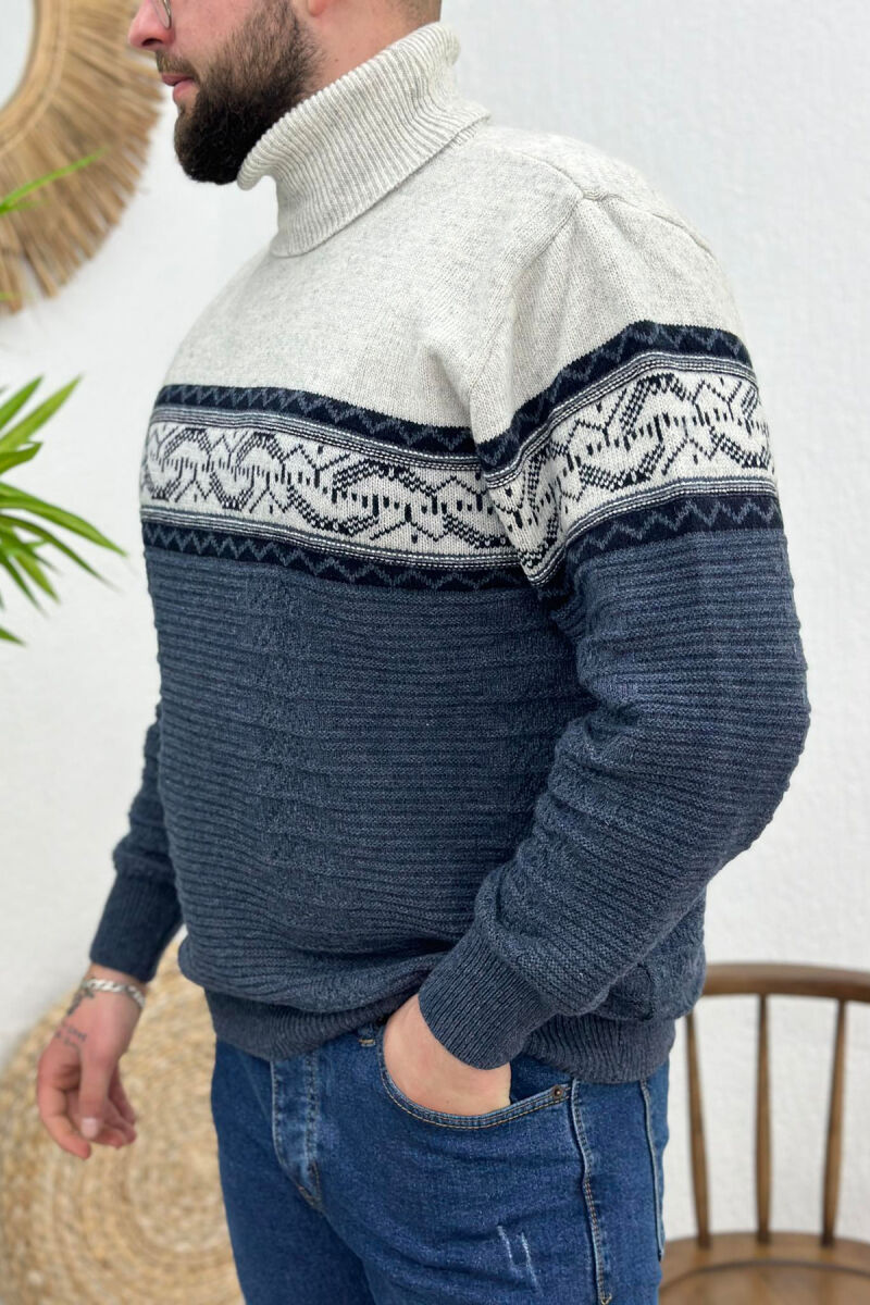 HIGH NECK TWO COLOR MAN SWEATER BLUE/BLU - 2