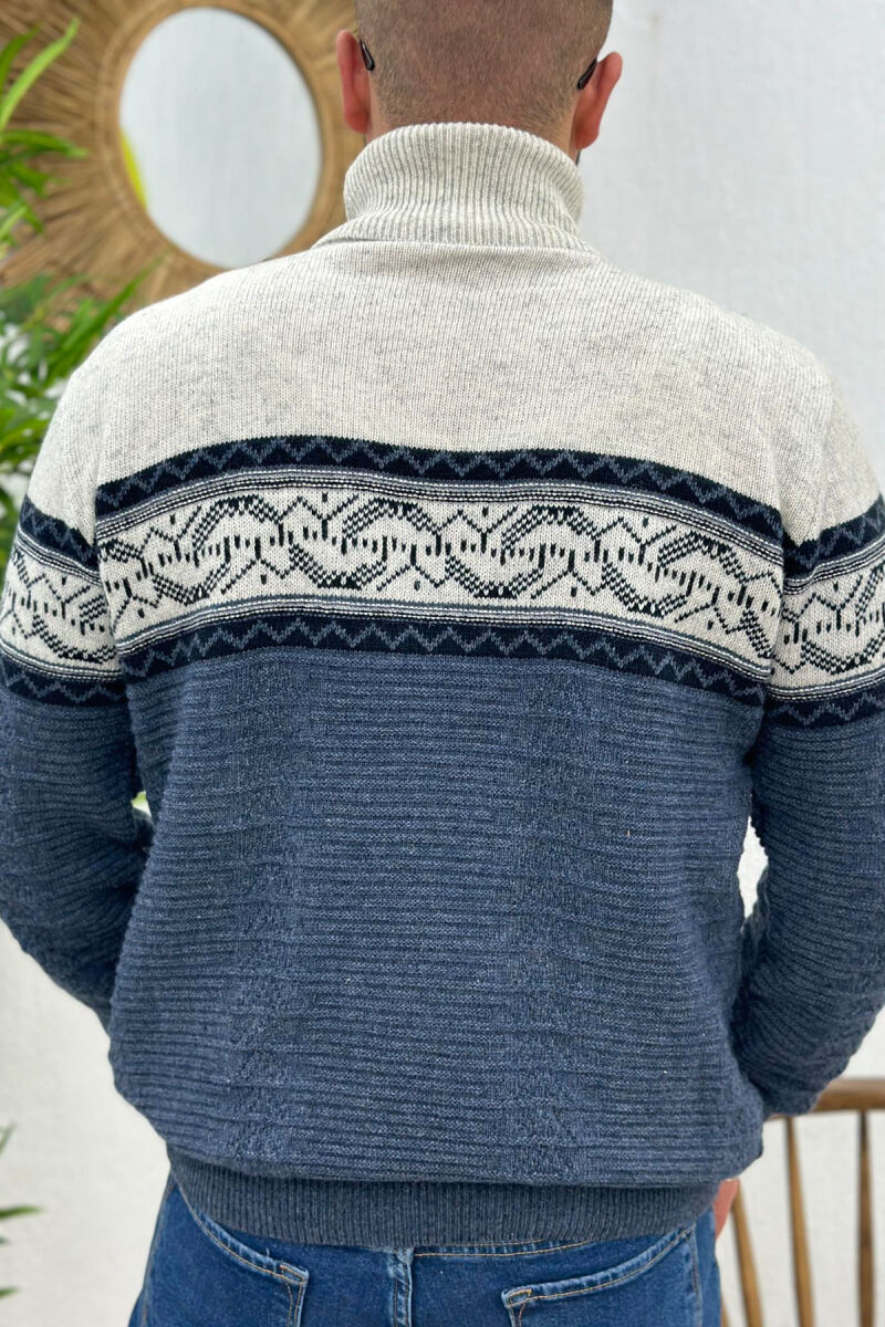 HIGH NECK TWO COLOR MAN SWEATER BLUE/BLU - 4