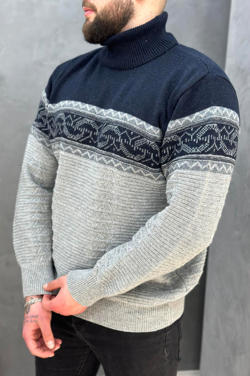 HIGH NECK TWO COLOR MAN SWEATER GREY/GRI - 2