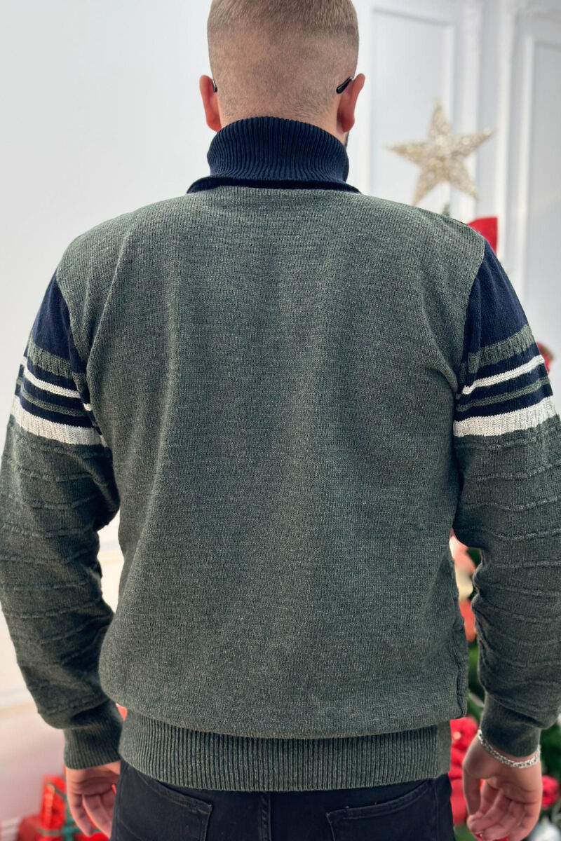 HIGH NECK TWO COLORS MAN SWEATER DARK GREEN/JEE - 3