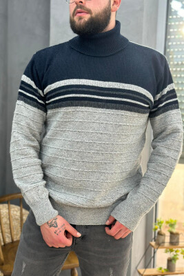 HIGH NECK TWO COLORS MAN SWEATER GREY/GRI 