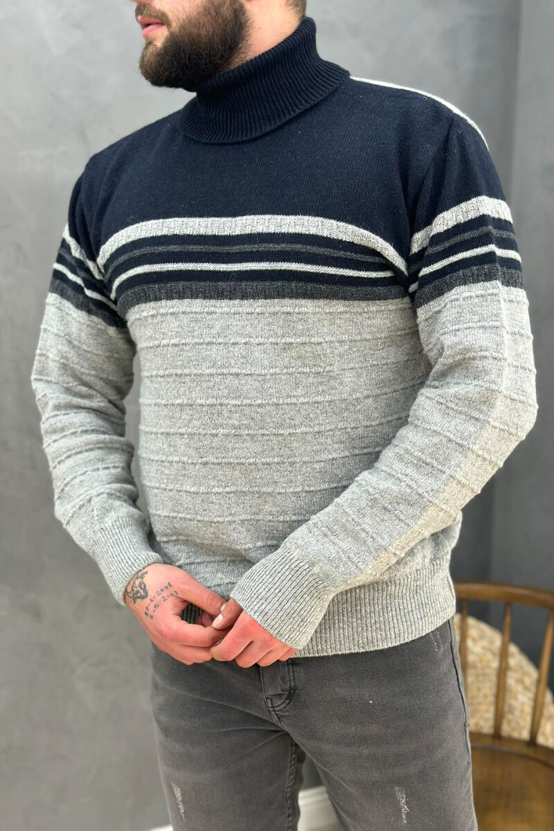 HIGH NECK TWO COLORS MAN SWEATER GREY/GRI - 2