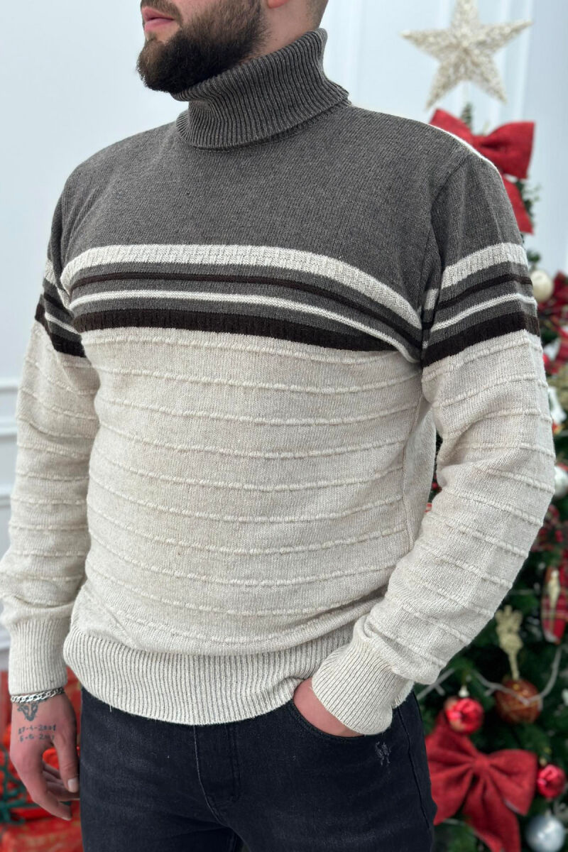 HIGH NECK TWO COLORS MAN SWEATER LIGHT BEIGE/BZHZB - 2