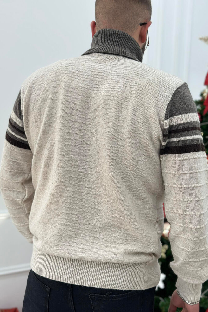 HIGH NECK TWO COLORS MAN SWEATER LIGHT BEIGE/BZHZB - 4