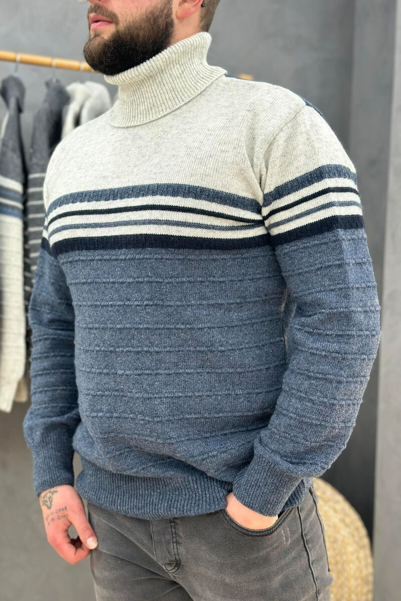 HIGH NECK TWO COLORS MAN SWEATER NAVY BLUE/BLU MARINE - 2