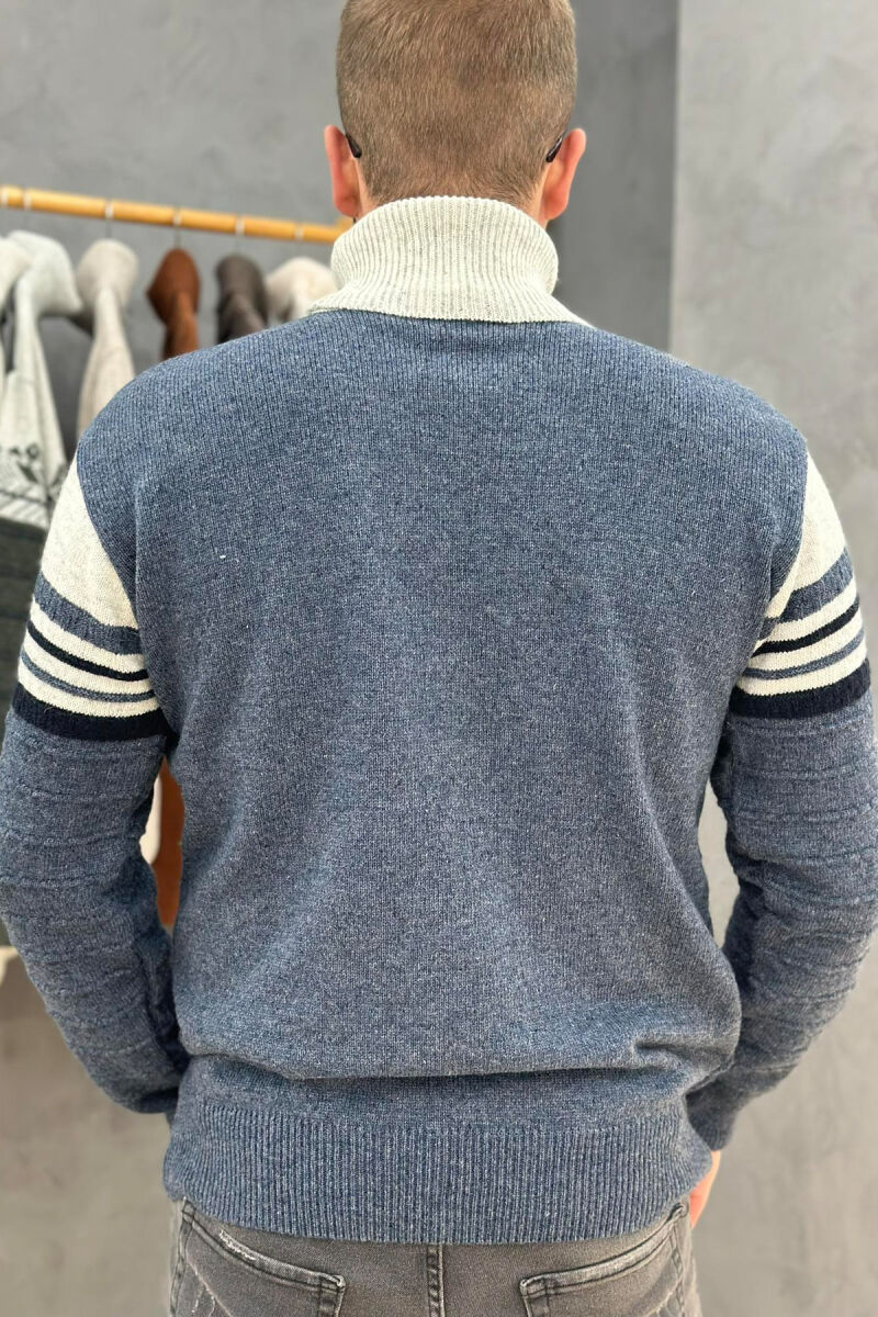 HIGH NECK TWO COLORS MAN SWEATER NAVY BLUE/BLU MARINE - 3