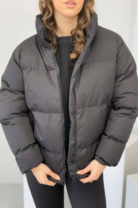 HIGH NECK WOMEN PUFFER JACKET BLACK/ E ZEZE - 2