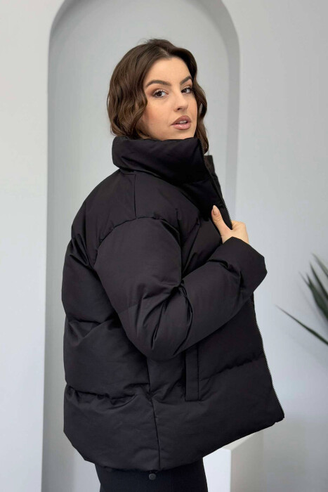 HIGH NECK WOMEN PUFFER JACKET BLACK/ E ZEZE - 3