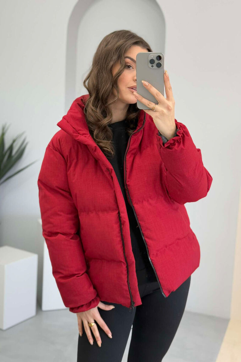 HIGH NECK WOMEN PUFFER JACKET BURGUNDY/VISHNJE - 6