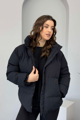 HIGH NECK WOMEN PUFFER JACKET DARK BLUE/BEE 