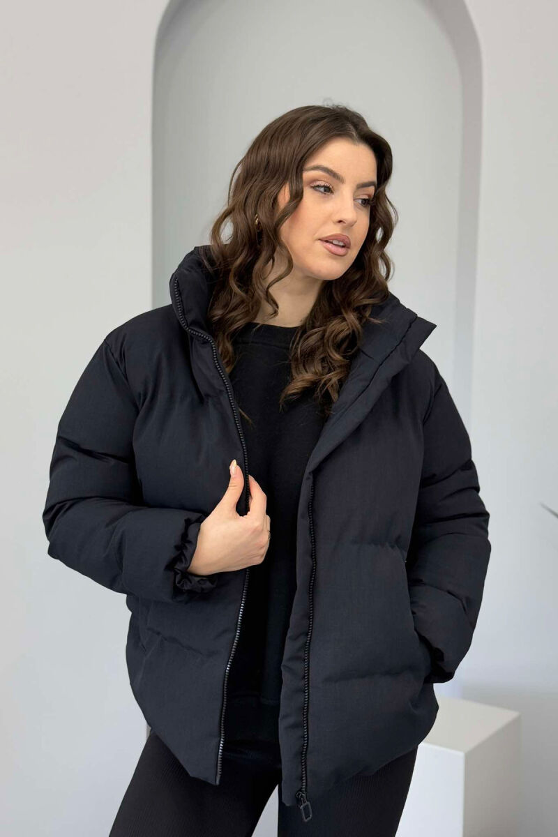 HIGH NECK WOMEN PUFFER JACKET DARK BLUE/BEE - 1