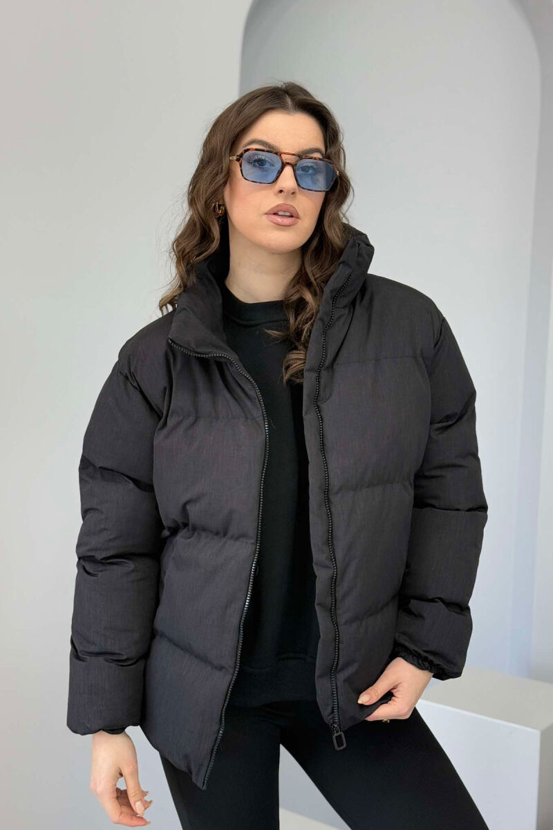 HIGH NECK WOMEN PUFFER JACKET DARK GREY/GEE - 1