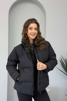 HIGH NECK WOMEN PUFFER JACKET GLOSSY BLACK-ZEZE SHKELQIM 