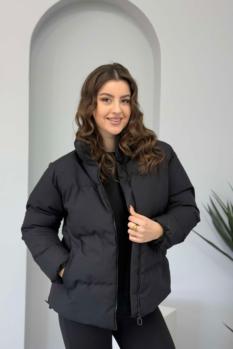 HIGH NECK WOMEN PUFFER JACKET GLOSSY BLACK-ZEZE SHKELQIM - 1