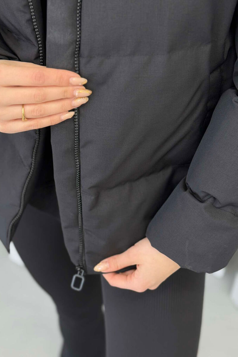 HIGH NECK WOMEN PUFFER JACKET GLOSSY BLACK-ZEZE SHKELQIM - 2