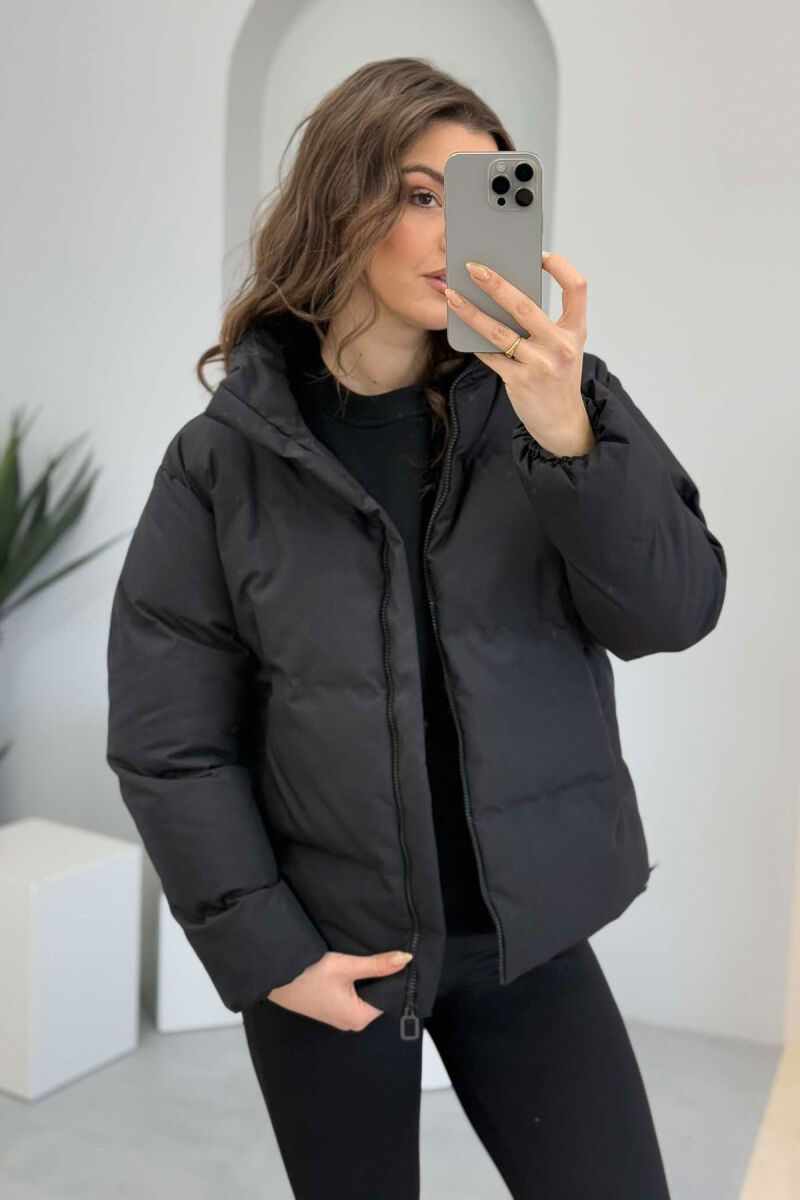 HIGH NECK WOMEN PUFFER JACKET GLOSSY BLACK-ZEZE SHKELQIM - 3