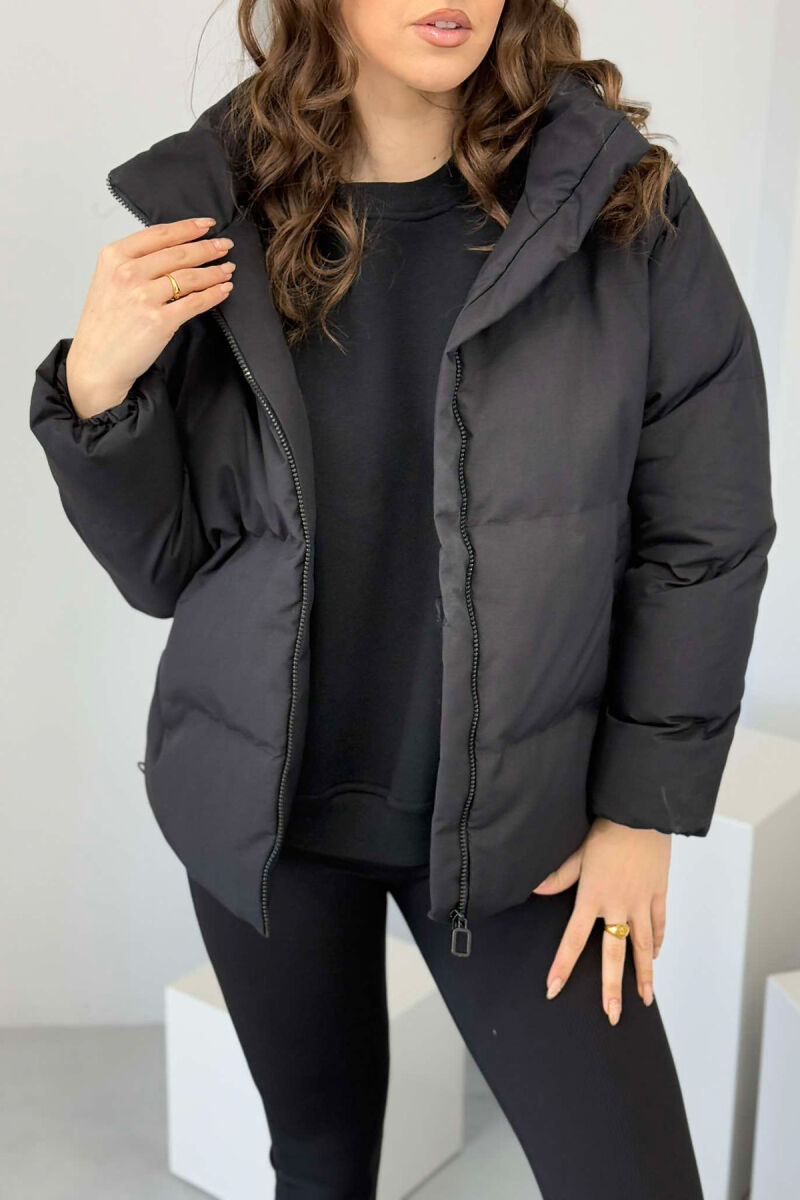 HIGH NECK WOMEN PUFFER JACKET GLOSSY BLACK-ZEZE SHKELQIM - 4