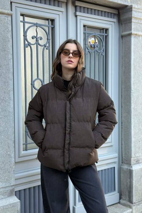 HIGH NECK WOMEN PUFFER JACKET DARK GREEN/JEE - KLAUDIO FASHION