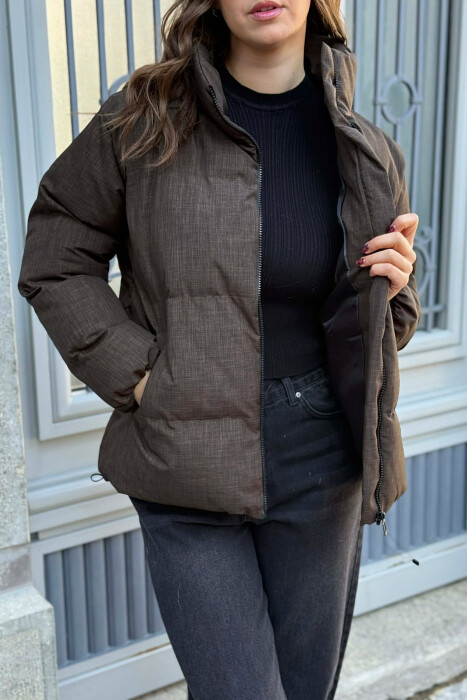 HIGH NECK WOMEN PUFFER JACKET DARK GREEN/JEE - 3