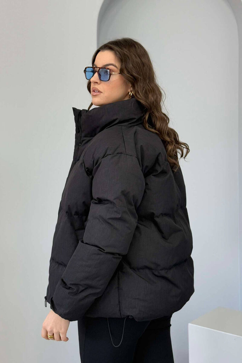 HIGH NECK WOMEN PUFFER JACKET IN DARK GREY COLOR - 2