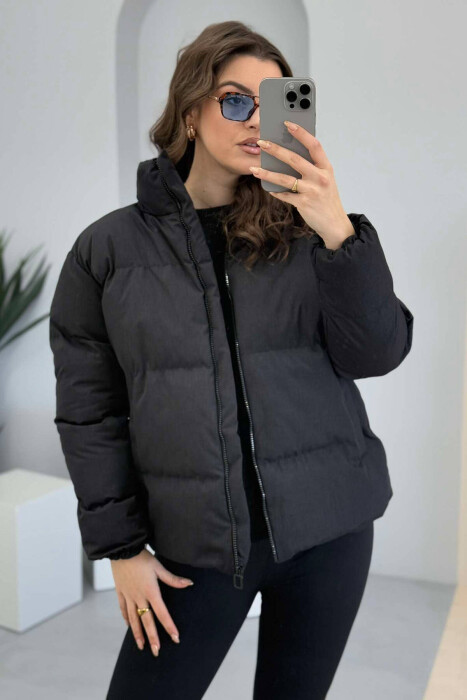 HIGH NECK WOMEN PUFFER JACKET IN DARK GREY COLOR - 5