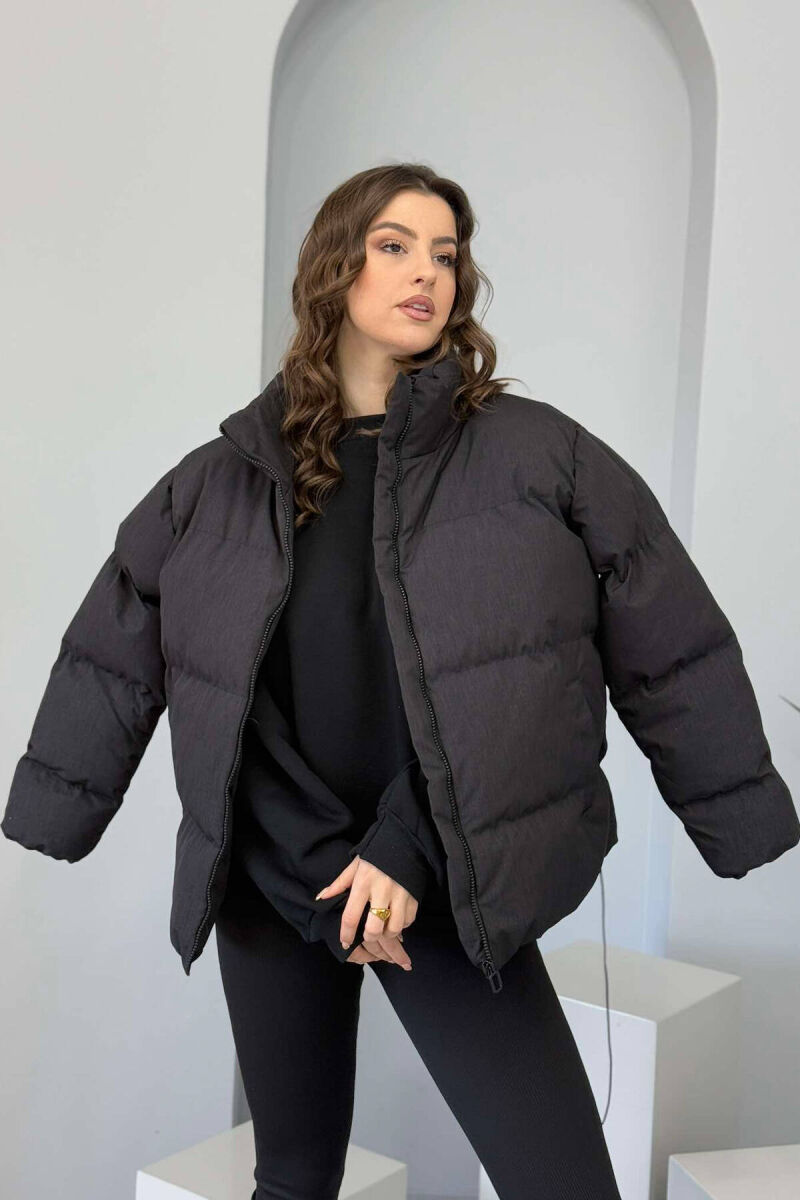 HIGH NECK WOMEN PUFFER JACKET IN DARK GREY COLOR - 7