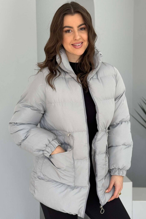 HIGH NECK WOMEN PUFFER JACKET IN GREY COLOR - 3