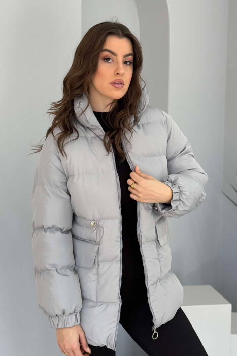 HIGH NECK WOMEN PUFFER JACKET IN GREY COLOR - 6