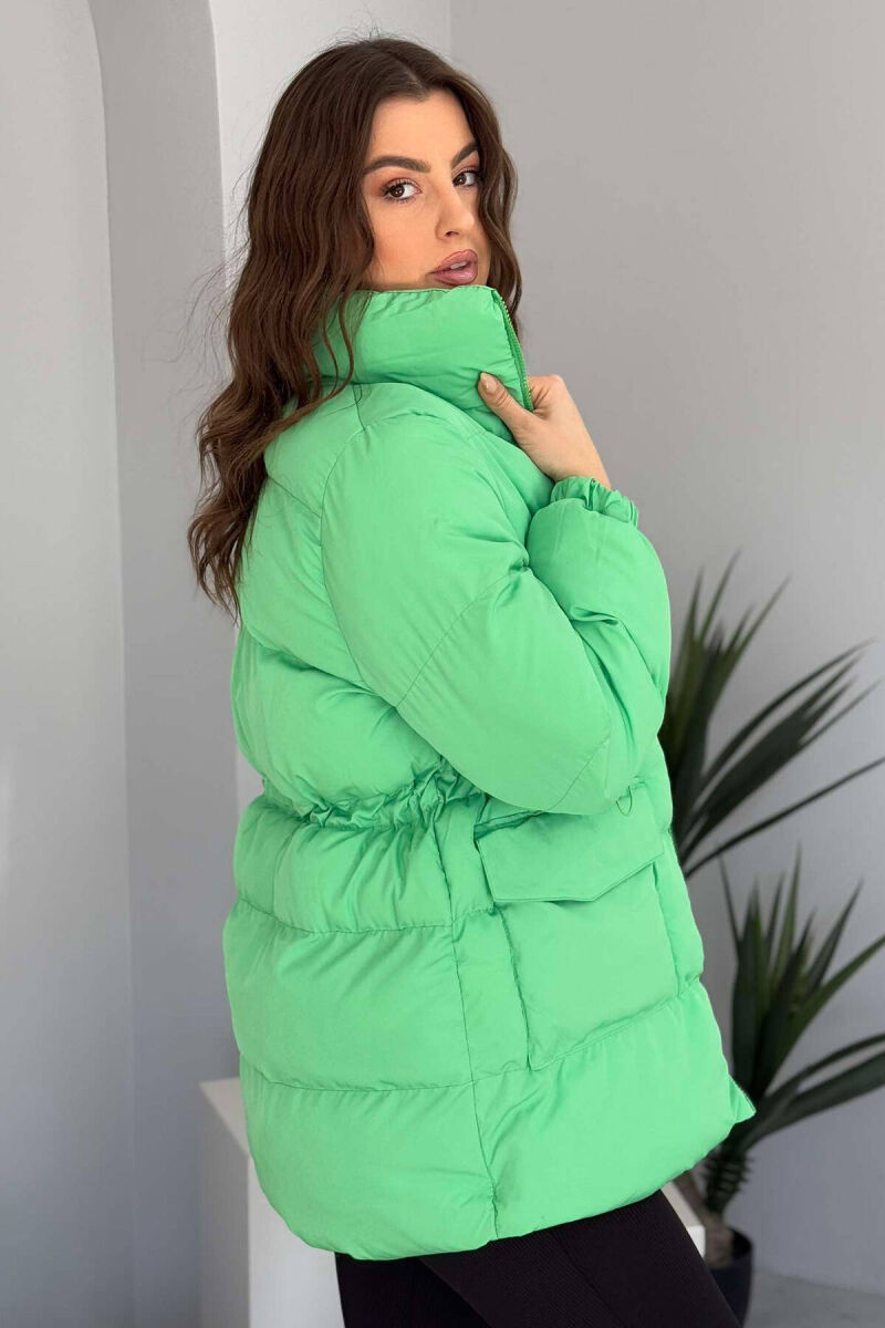 HIGH NECK WOMEN PUFFER JACKET IN LIGHT GREEN COLOR - 2