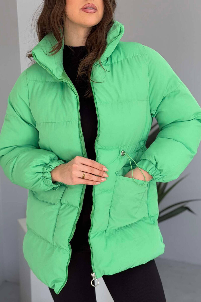 HIGH NECK WOMEN PUFFER JACKET IN LIGHT GREEN COLOR - 3