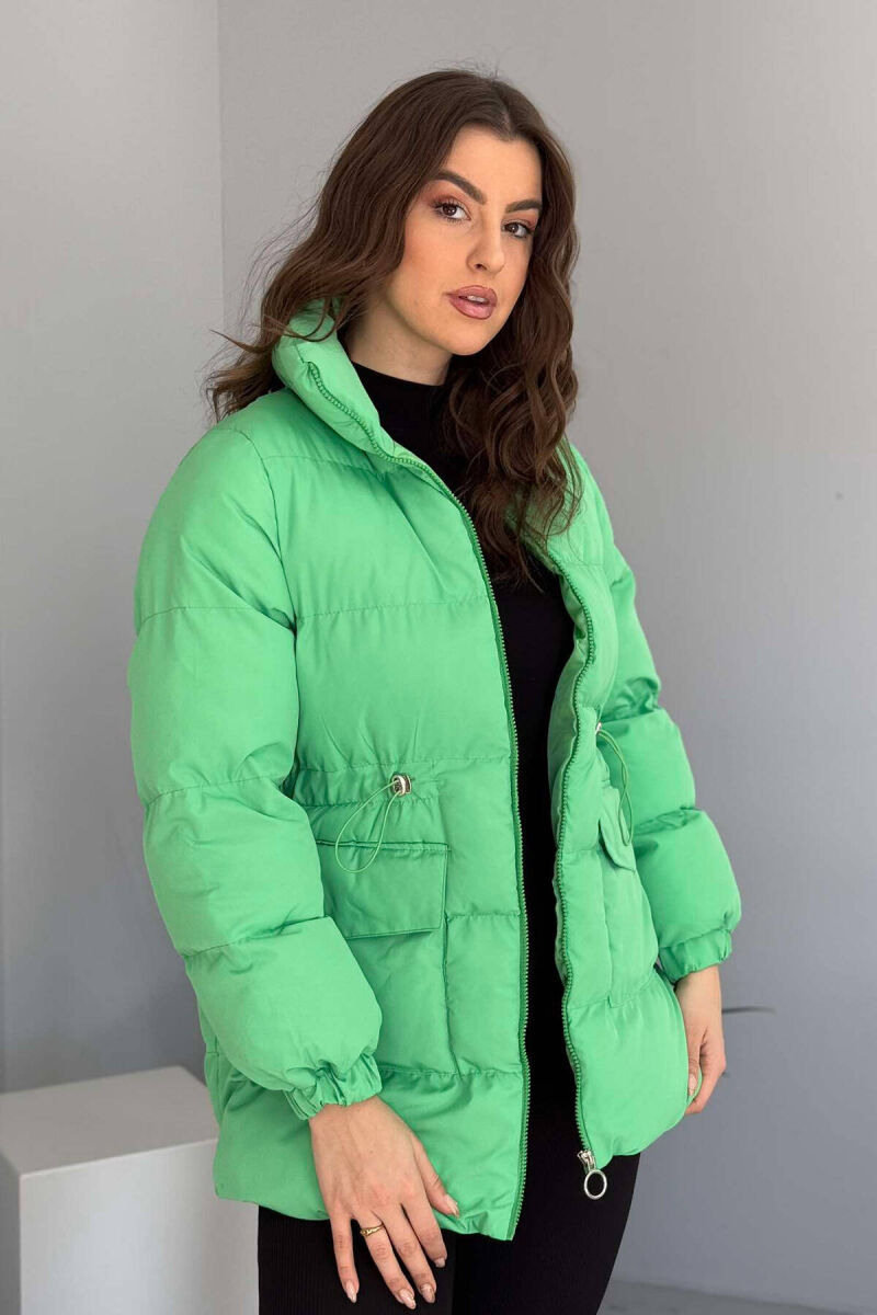 HIGH NECK WOMEN PUFFER JACKET IN LIGHT GREEN COLOR - 4