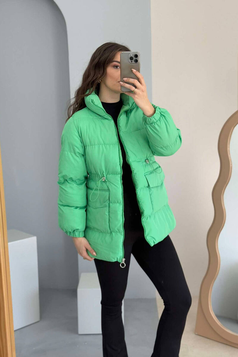 HIGH NECK WOMEN PUFFER JACKET IN LIGHT GREEN COLOR - 5