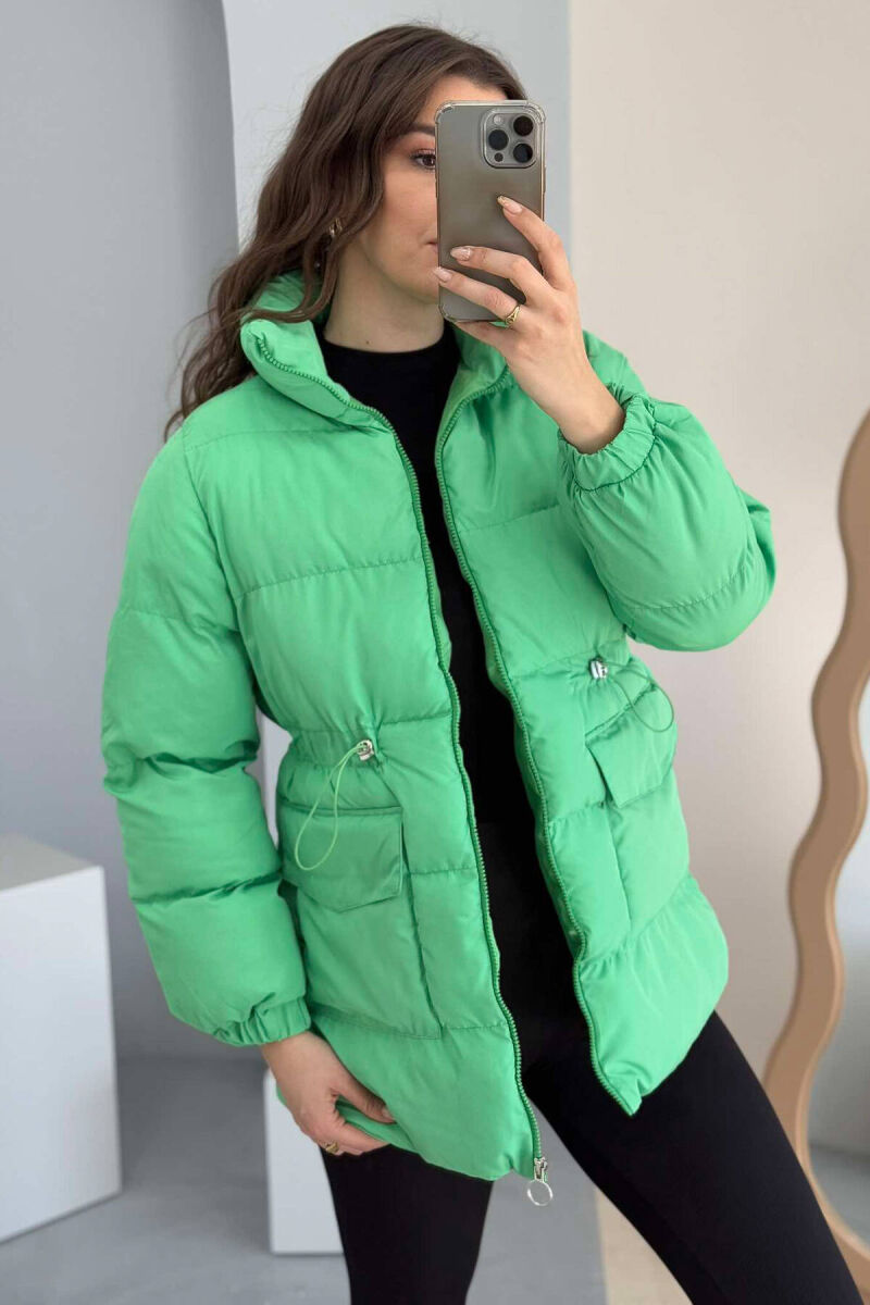 HIGH NECK WOMEN PUFFER JACKET IN LIGHT GREEN COLOR - 6