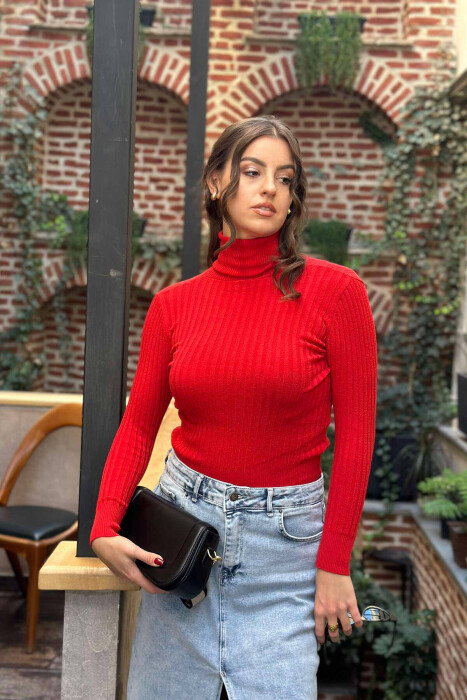 HIGH NECK WOMEN SWEATER IN RED COLOR 