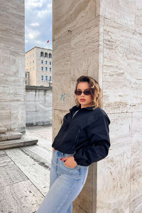 HIGH NECK ZIPPER POCKETS WOMEN JACKET BLACK/ E ZEZE - 4