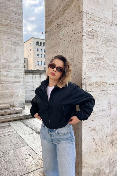 HIGH NECK ZIPPER POCKETS WOMEN JACKET BLACK/ E ZEZE 