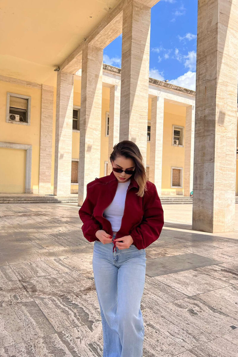 HIGH NECK ZIPPER POCKETS WOMEN JACKET BURGUNDY/VISHNJE - 2